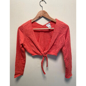 Vintage JPR Womens Bolero Cardigan Petite Small Orange Long Sleeve Tie Front Y2K